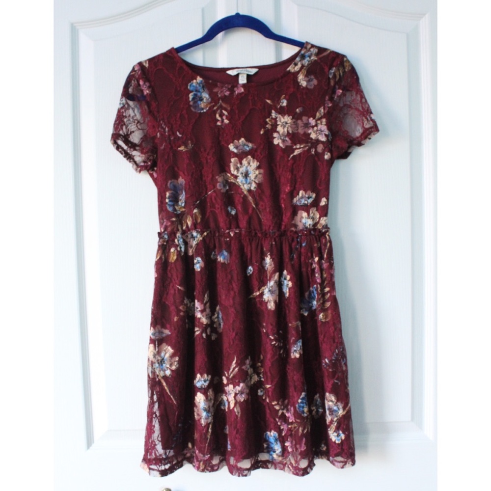 NEW Burgundy Floral Dress | Juniors Dress with Short Sleeves | Spring / Summer